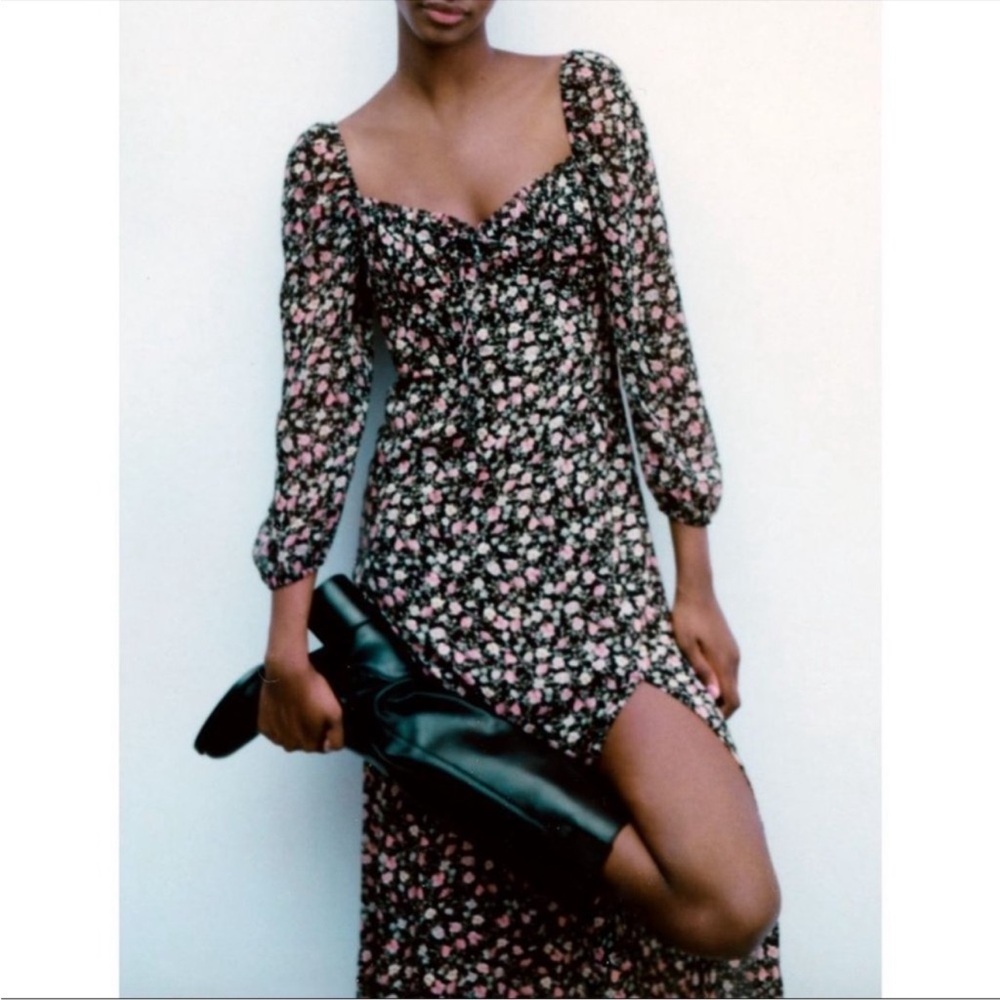 NWOT ZARA PUFF SLEEVE MILKMAID MIDI FLORAL DRESS